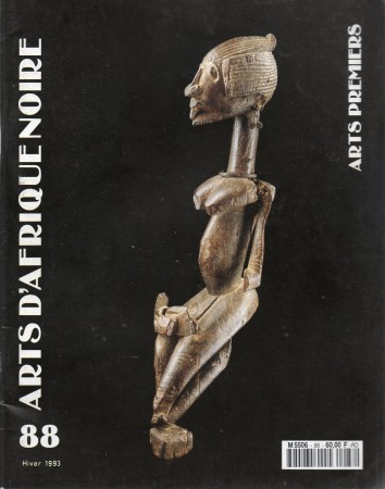 First  cover of 'ARTS D'AFRIQUE NOIRE, ARTS PREMIERS NO. 88 HIVER 1993. [Magazine]. Text: French.'