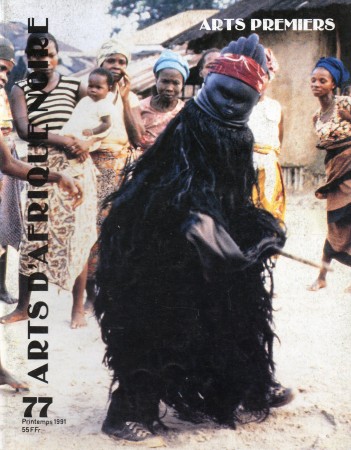 First  cover of 'ARTS D'AFRIQUE NOIRE. ARTS PREMIERS. NO. 77 PRINTEMPS (1991). [Magazine]. Text: French.'