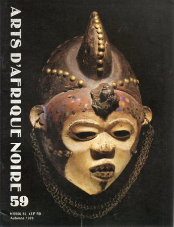 First  cover of 'ARTS D'AFRIQUE NOIRE. NO. 59 AUTOMME (1986). [Magazine]. Text: French.'