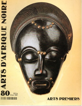 First  cover of 'ARTS D'AFRIQUE NOIRE, ARTS PREMIERS NO. 80 HIVER 1991 [MAGAZINE]. TEXT: FRENCH.'