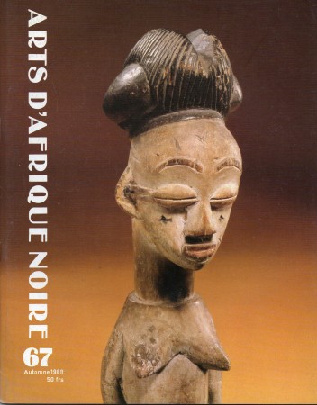 First  cover of 'ARTS D'AFRIQUE NOIRE. NO. 67 AUTOMNE (1988). [MAGAZINE]. TEXT: FRENCH.'