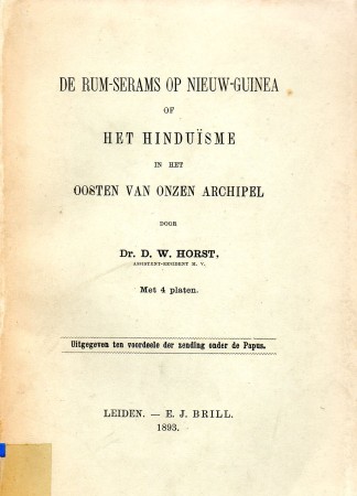 First  cover of 'DE RUM-SERAMS OF NIEUW-GUINEA OF HET HINDUÏSME IN HET OOSTEN VAN ONZEN ARCHIPEL.'