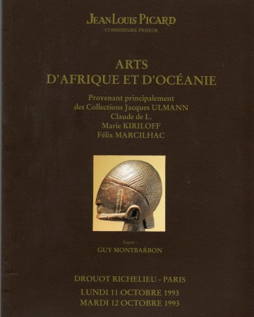 First  cover of 'ARTS D'AFRIQUE ET D'OCÉANIE. PROVENANT PRINCIPALEMENT DES COLLECTIONS JACQUES ULMANN, CLAUDE DE L., MARIE KIRILOFF, FÉLIX MARCILHAC.'
